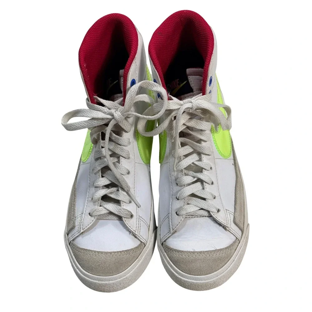 Nike Blazer Mid 77 White Neon Lime Green Red DV2234-100 Mens 5.5Y EUC